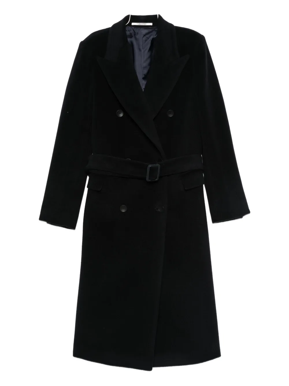 Tagliatore Long Belted Double-breasted Wool Coat In Black