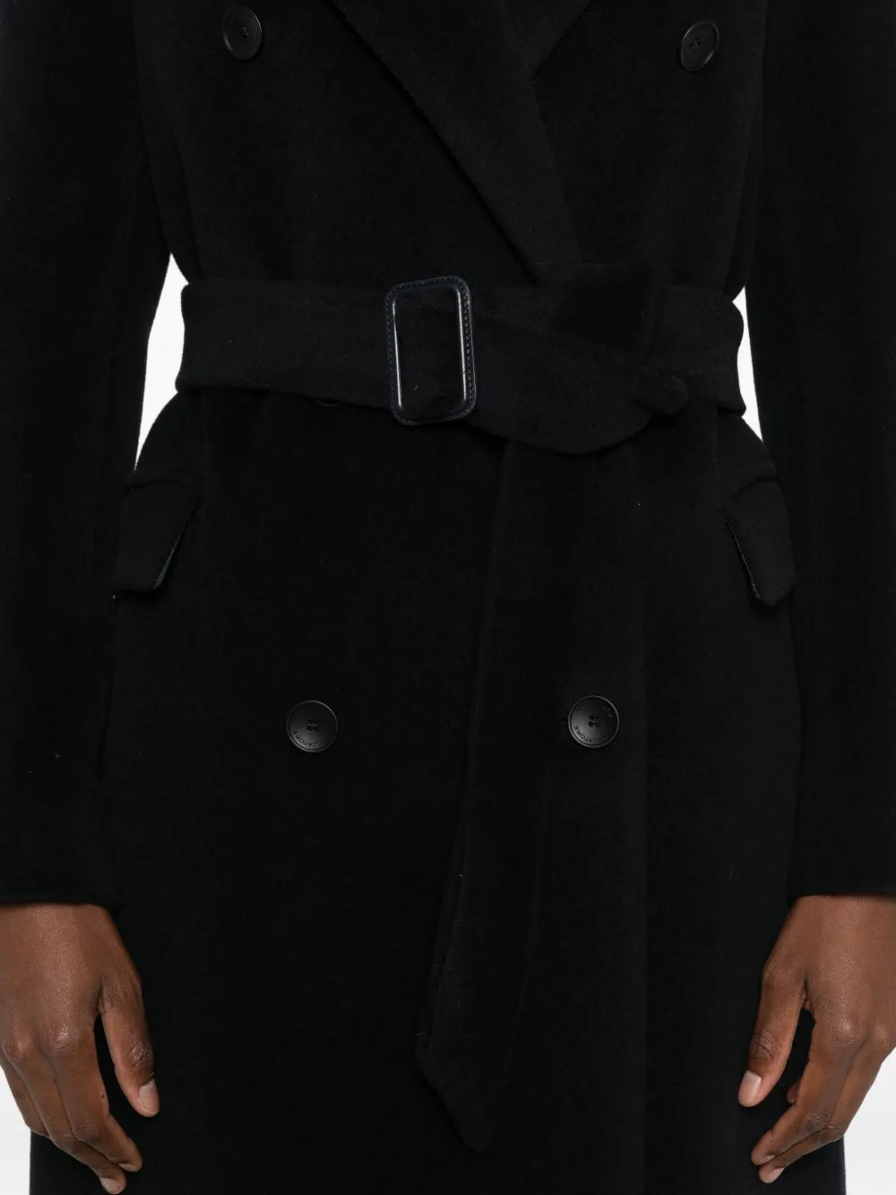 Tagliatore Long Belted Double-breasted Wool Coat In Black