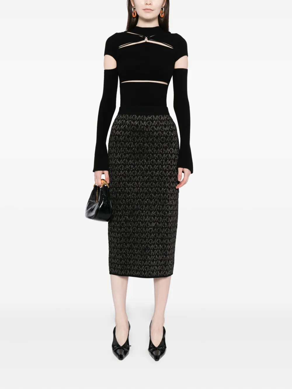 Michael Kors Logo-embroidered Midi Skirt In Black