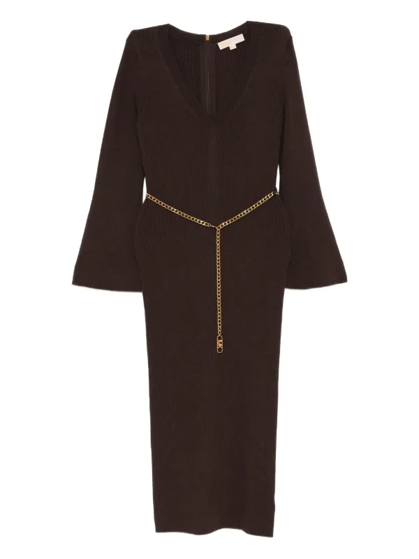 Michael Kors logo-chain Midi Dress | Brown | FARFETCH