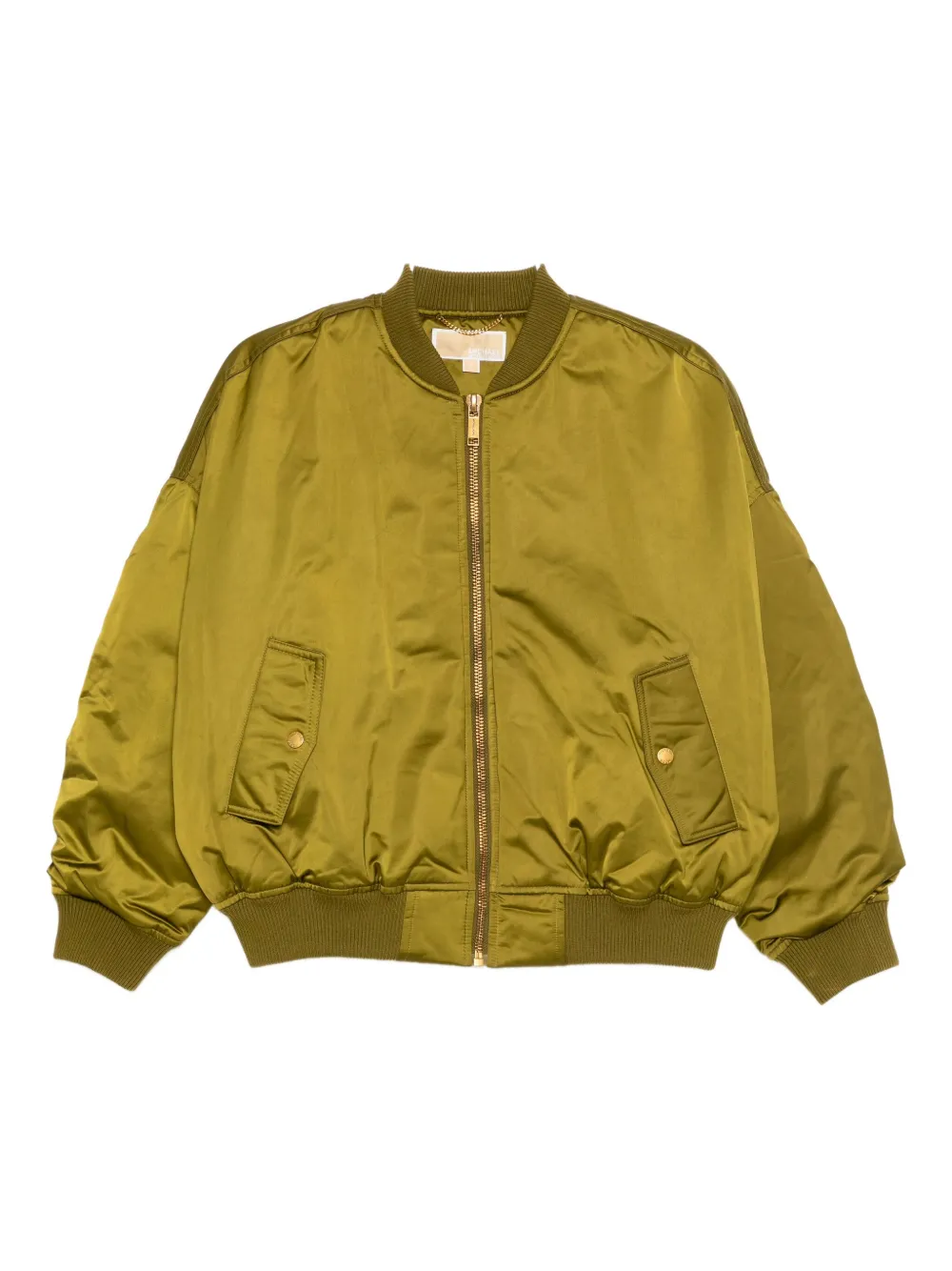 Michael Kors Satin Ciré Bomber Jacket In Green