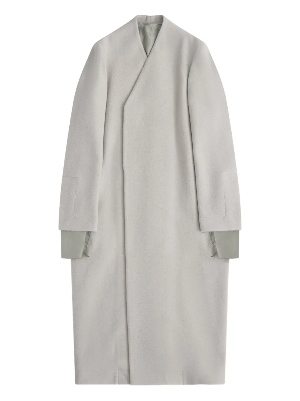Rick Owens V-neck Wool Coat In Neutral