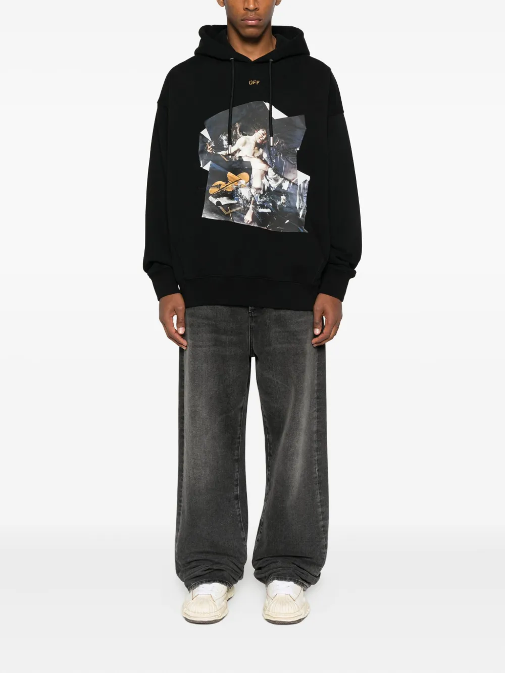 Off-white Long Sleeve Hooded Sweatshirt In Black