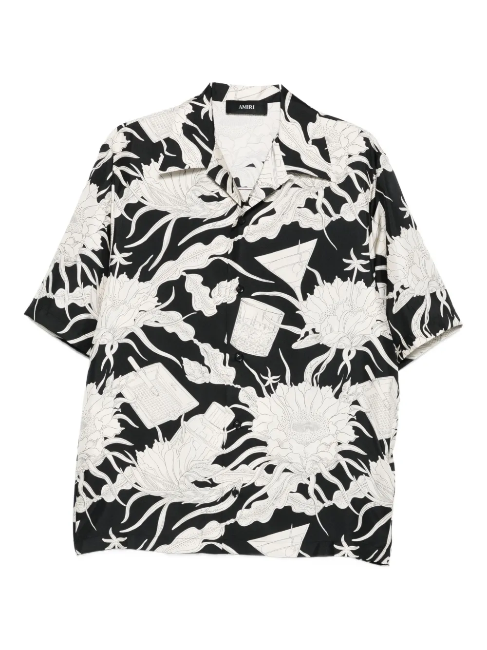 Amiri Floral-print Short-sleeved Shirt In Black