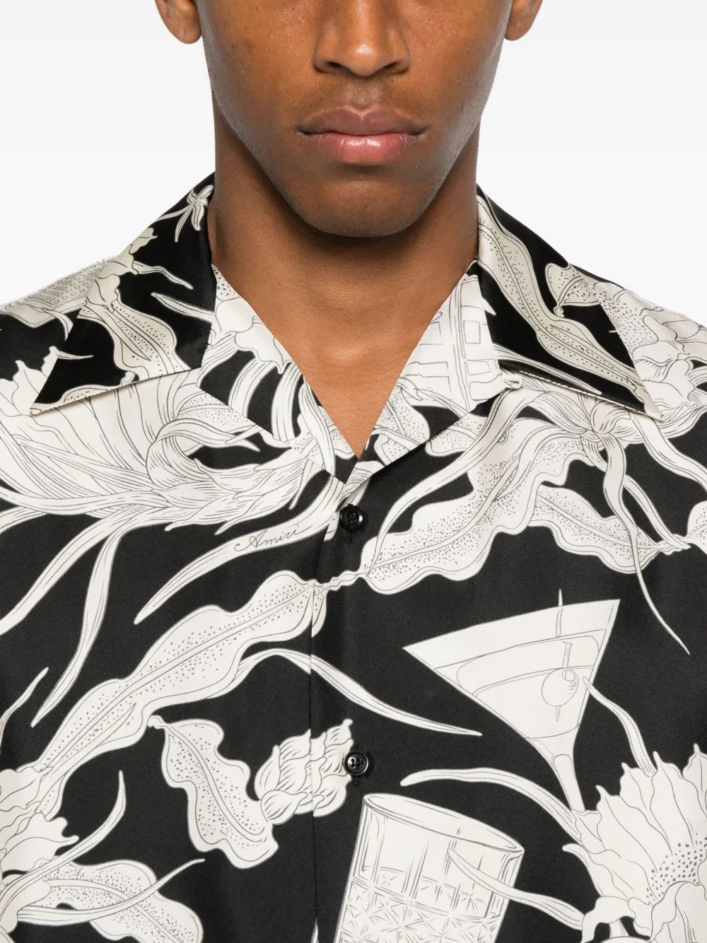 Amiri Floral-print Short-sleeved Shirt In Black