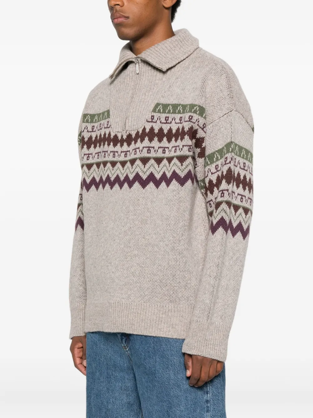 Maison Labiche Zip-front Patterned Sweater In Neutral