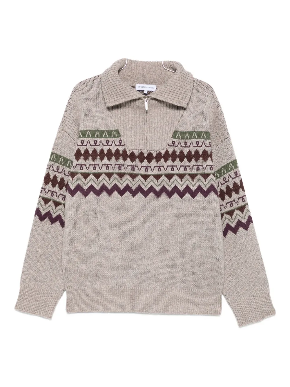 Maison Labiche Zip-front Patterned Sweater In Neutral