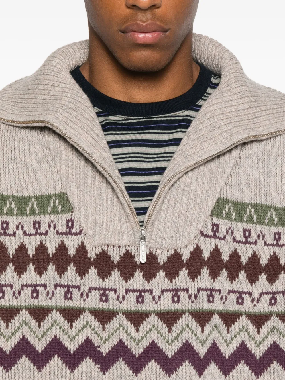 Maison Labiche Zip-front Patterned Sweater In Neutral