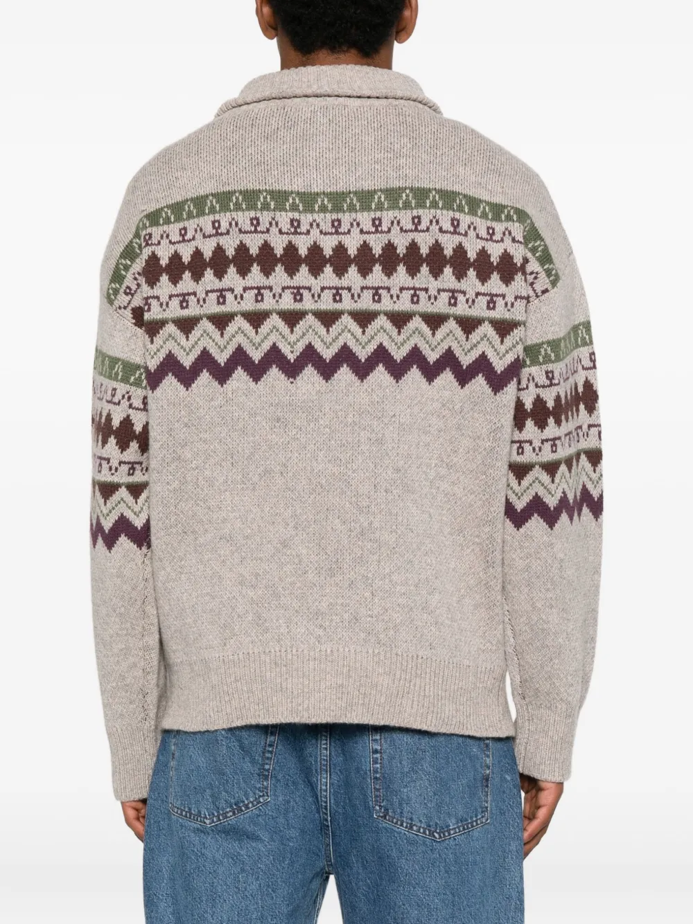 Maison Labiche Zip-front Patterned Sweater In Neutral