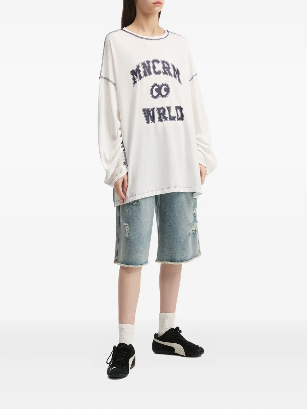Mini Cream Graphic-print Long-sleeve T-shirt In Multi
