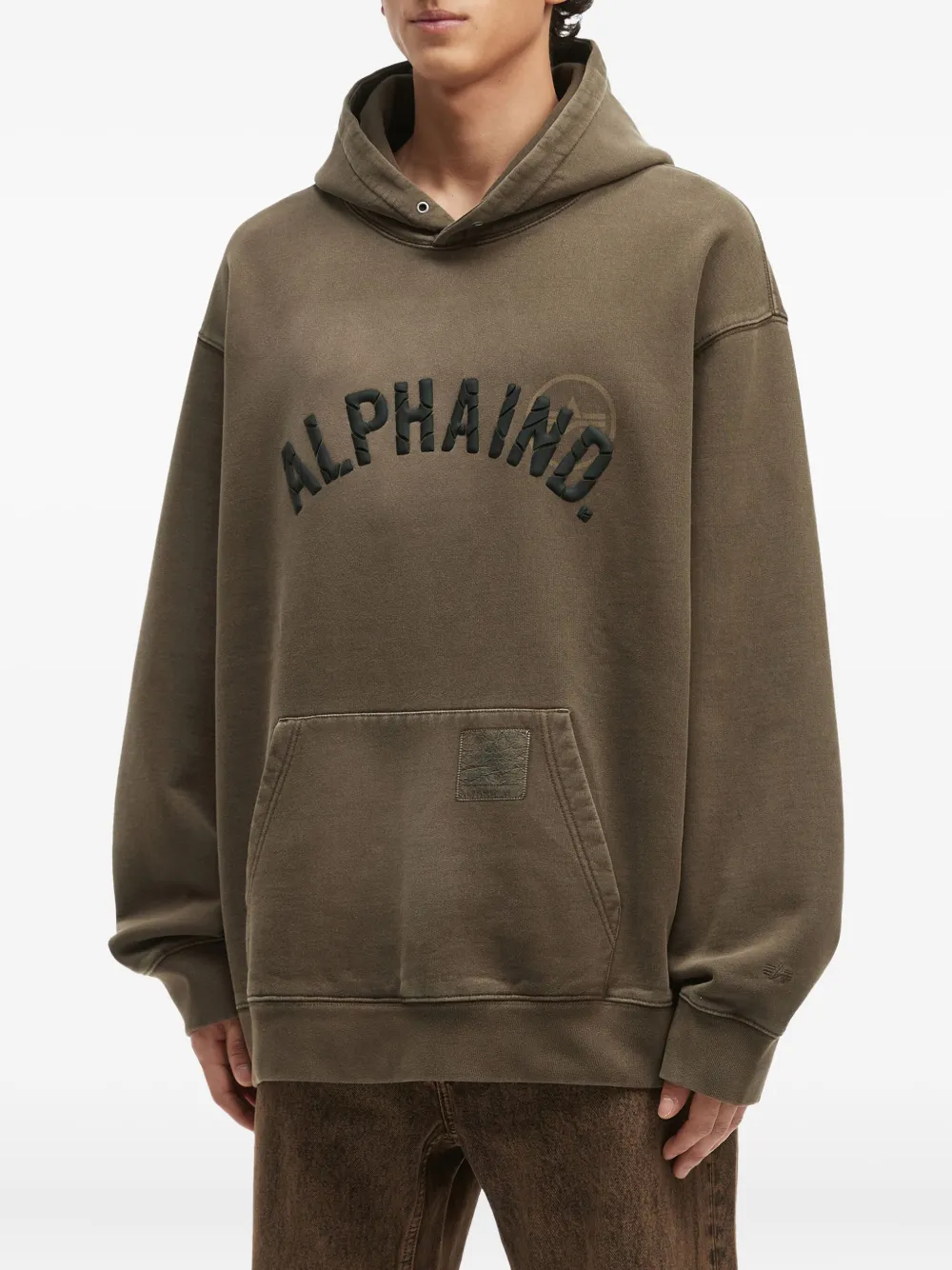 Alpha Industries Logo-embroidered Hoodie In Brown