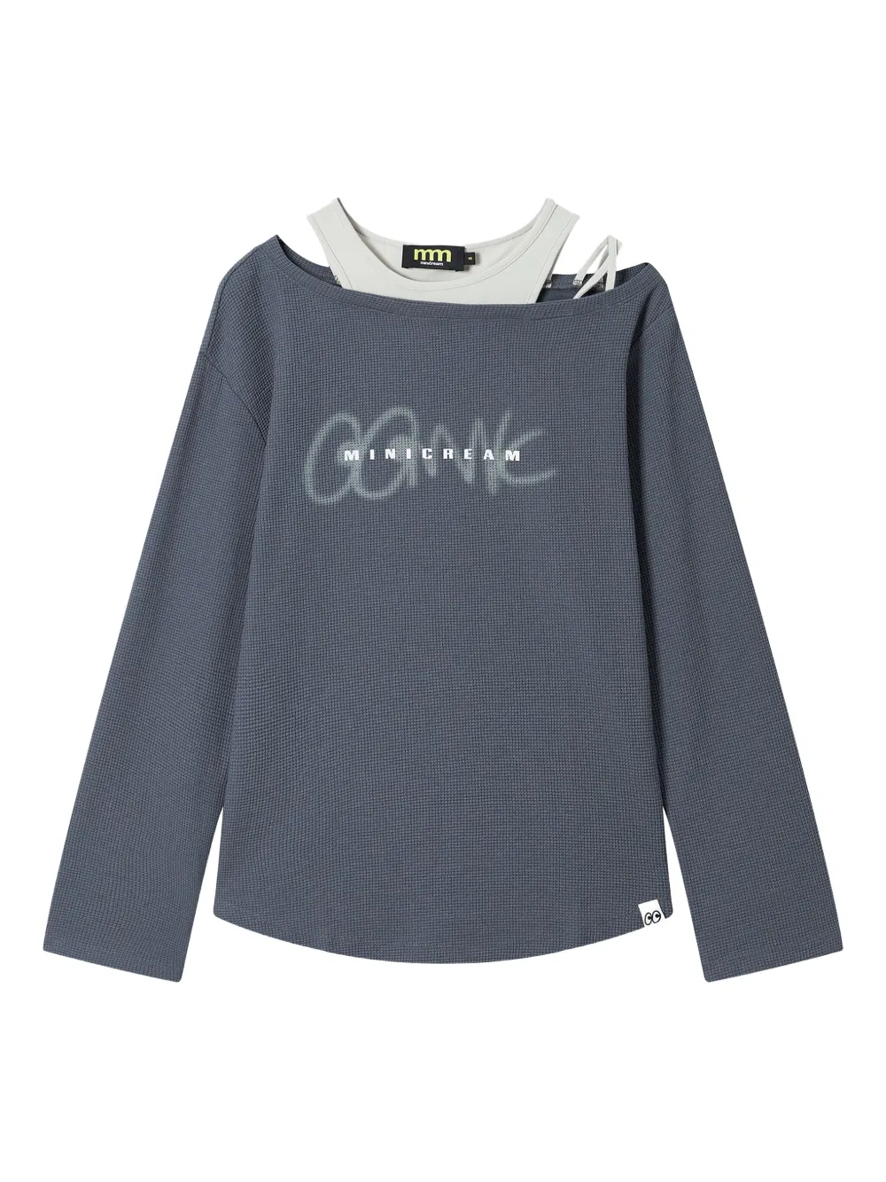 Mini Cream waffle-knit off-shoulder top | Grey | Image 1