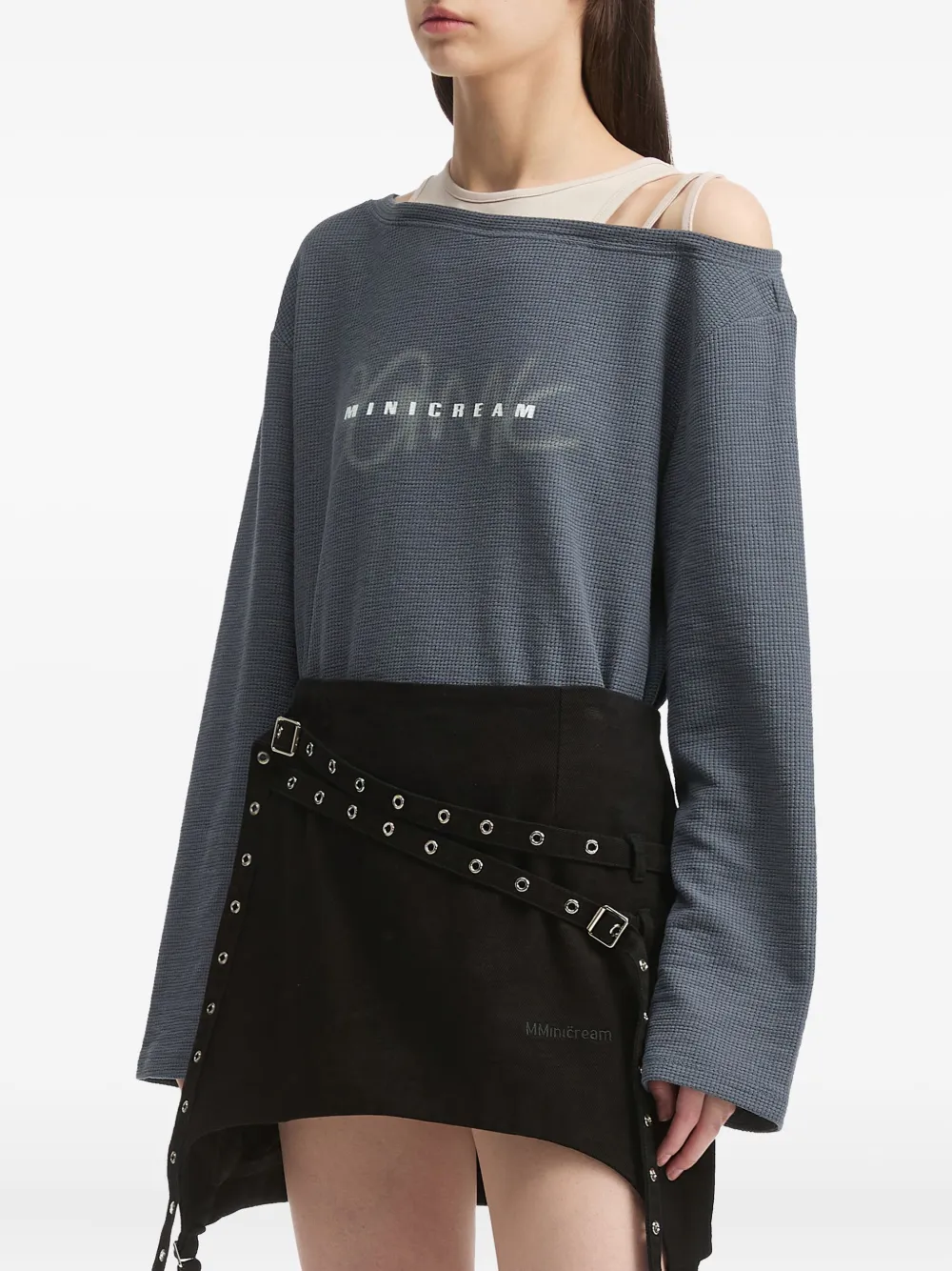  Mini Cream Waffle-knit Off-shoulder Top - Grey 
