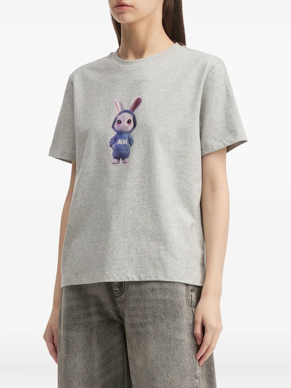 Mini Cream Rabbit-print Cotton Top In Gray