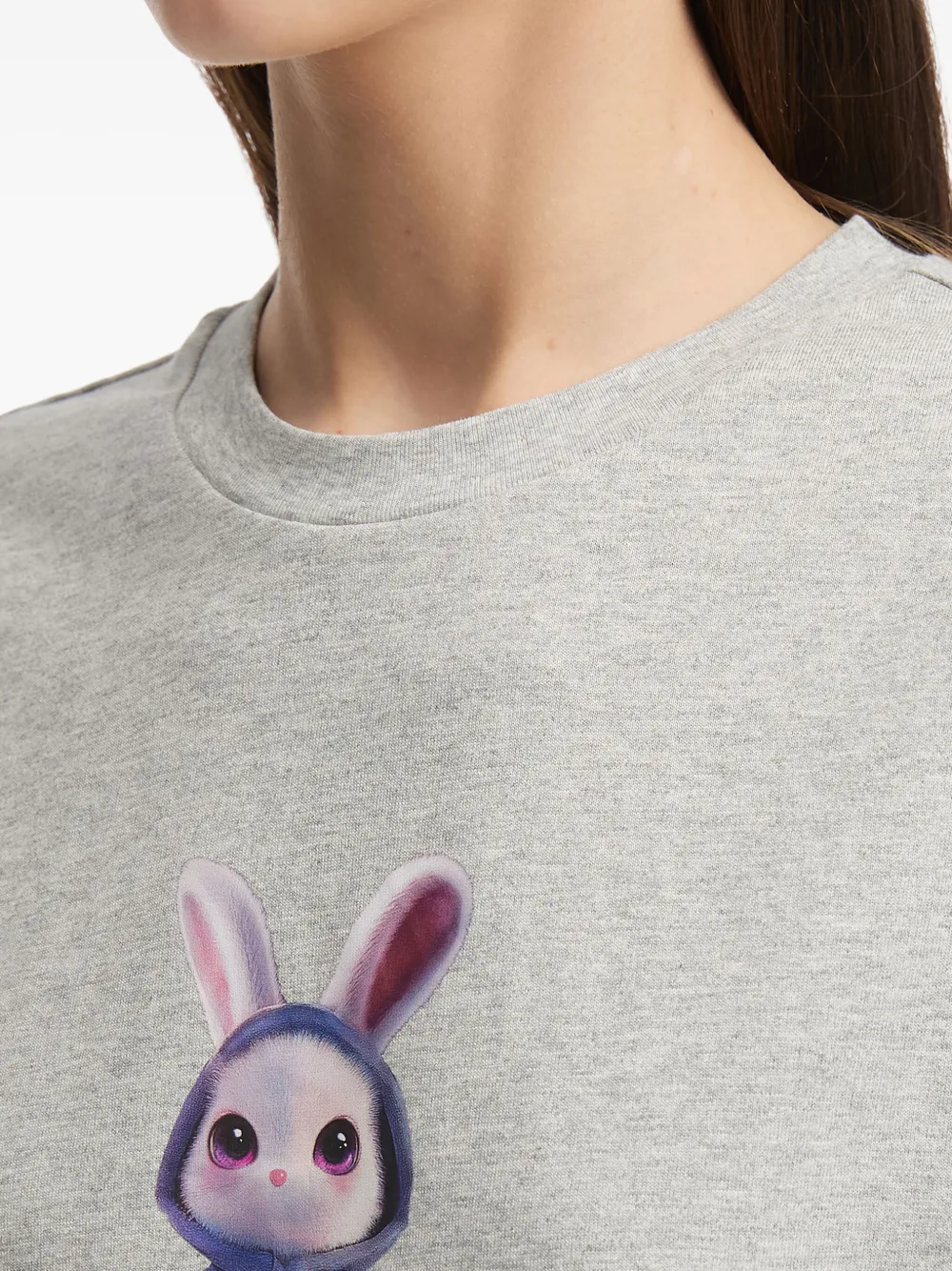 Mini Cream Rabbit-print Cotton Top In Gray