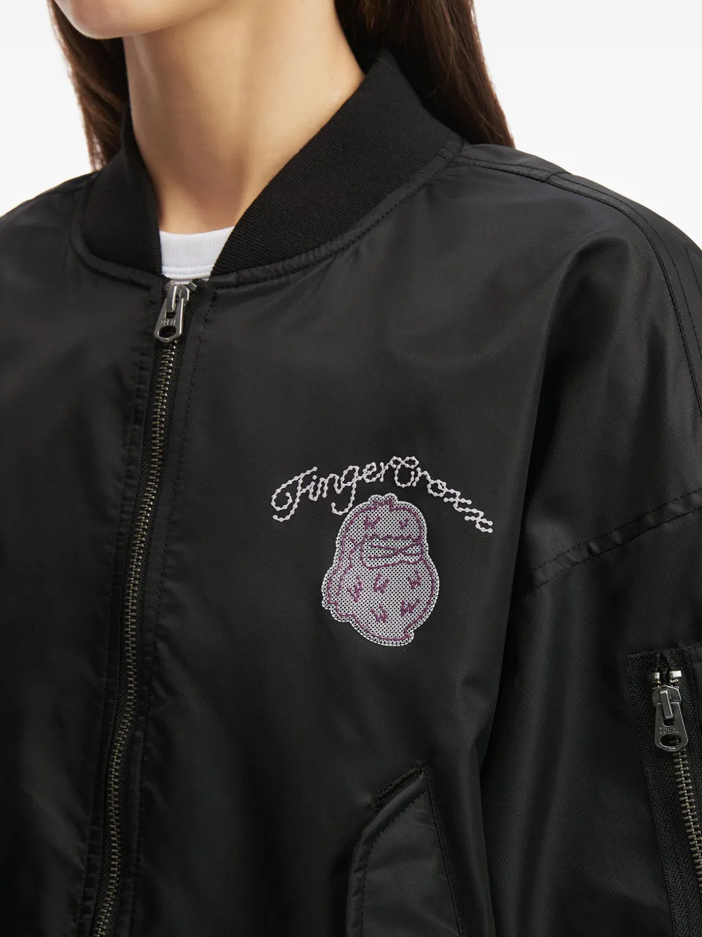 Fingercroxx Embroidered Pocket Bomber Jacket In Black