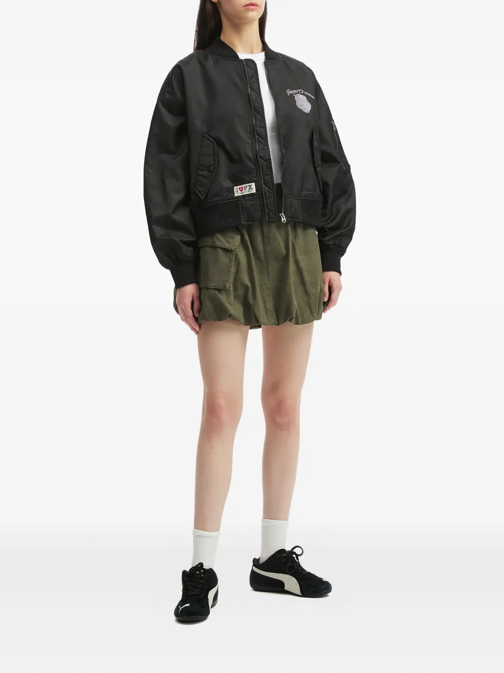 Fingercroxx Embroidered Pocket Bomber Jacket In Black