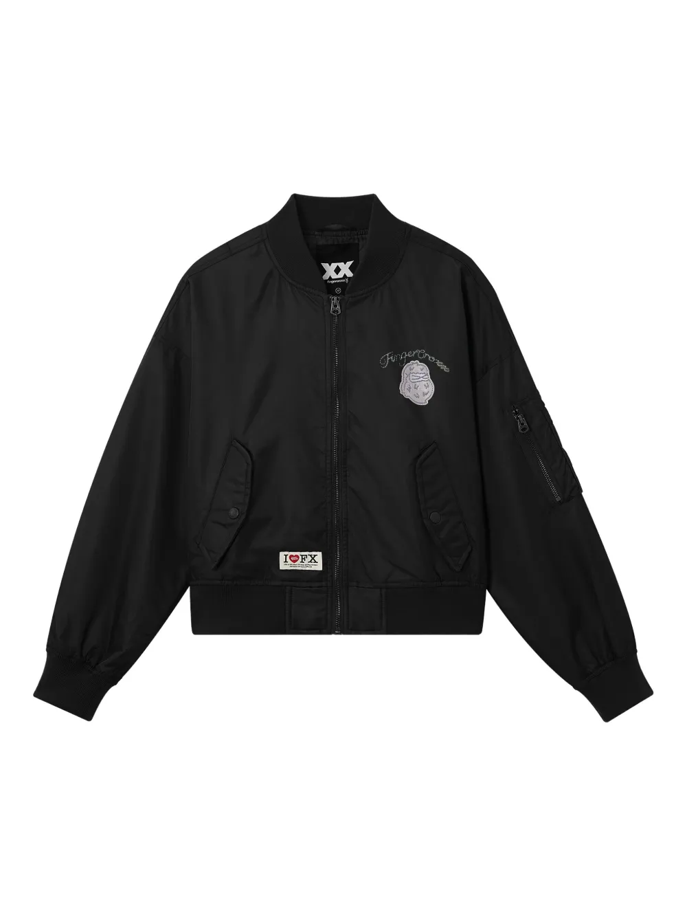 Fingercroxx Embroidered Pocket Bomber Jacket In Black