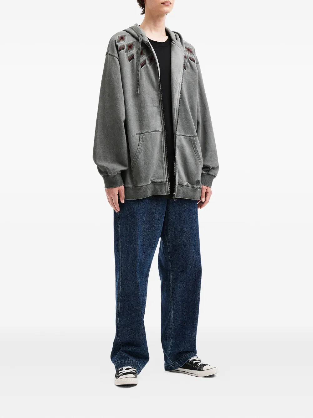 aftermaths embroidered diamond-pattern zip-up hoodie | Hoodies | Image 2