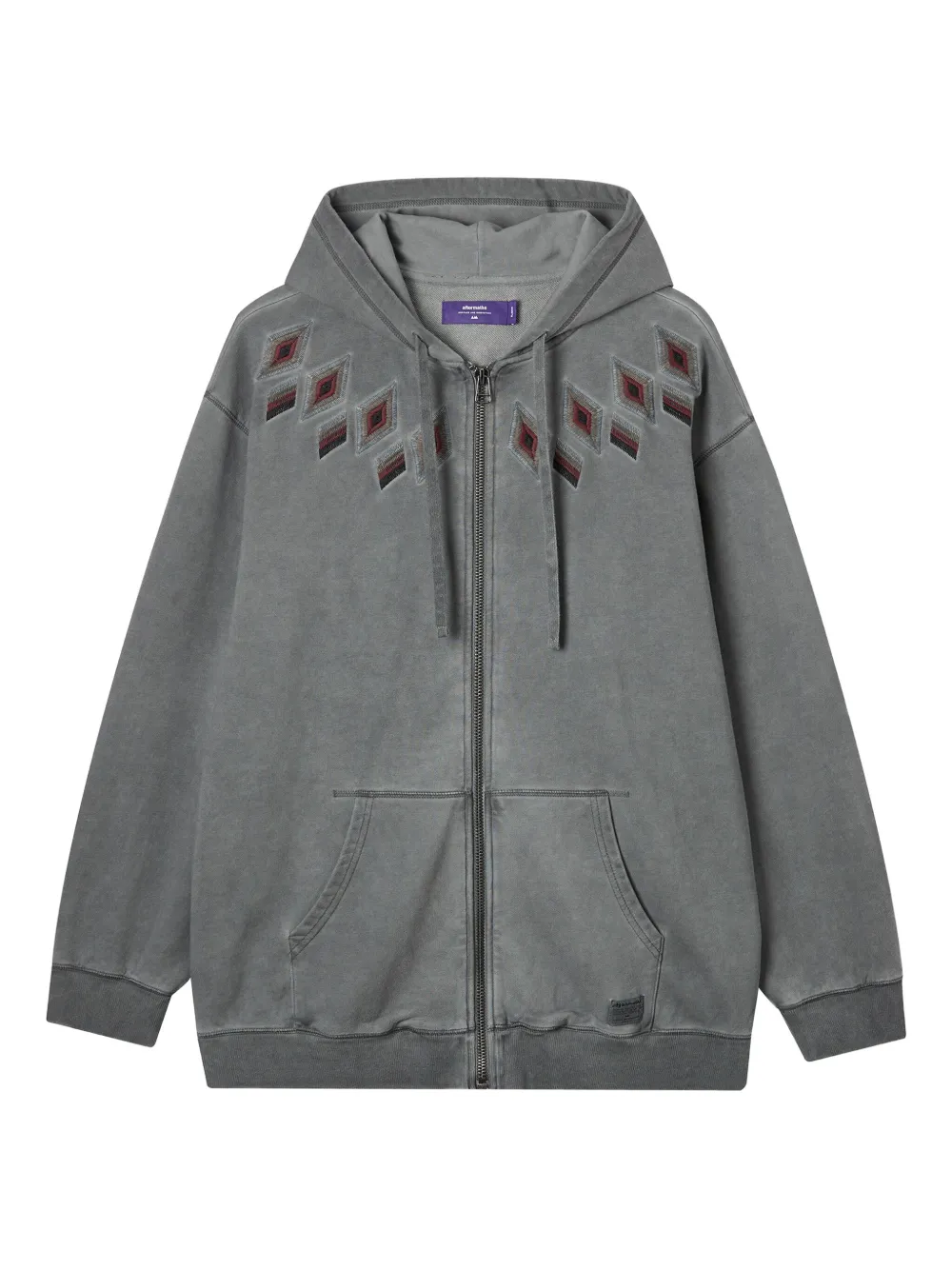 aftermaths embroidered diamond-pattern zip-up hoodie | Grey | Image 1