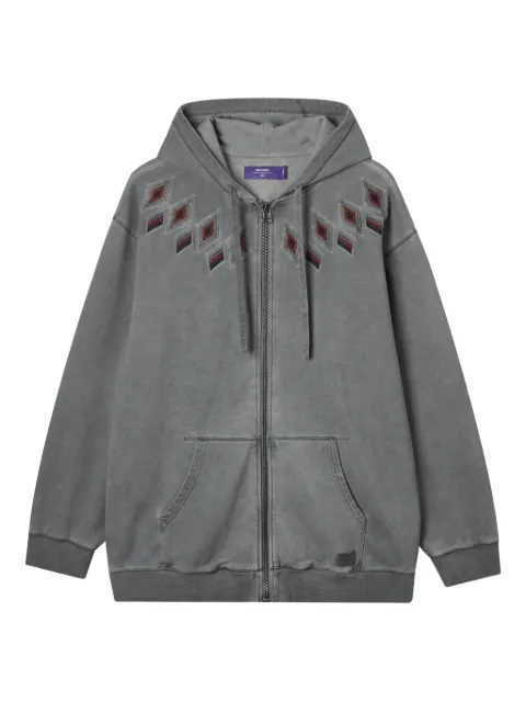 aftermaths embroidered diamond-pattern zip-up hoodie