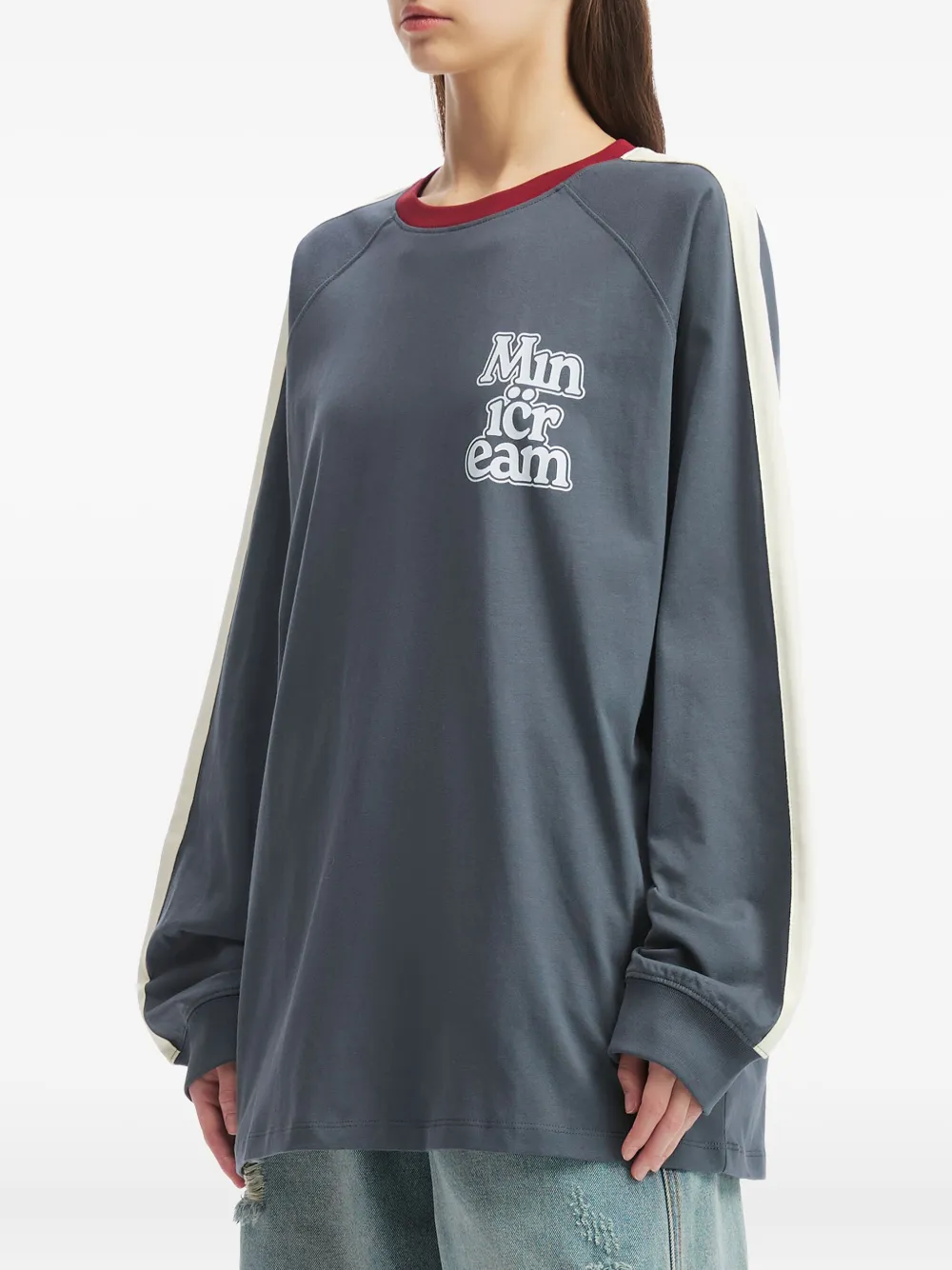 Mini Cream Raglan-sleeve Logo-print Top In Blue