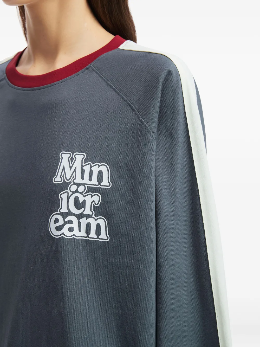 Mini Cream Raglan-sleeve Logo-print Top In Blue