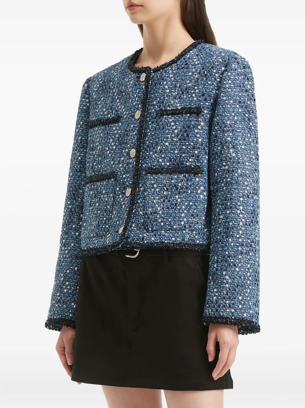 B+ab Buttoned Tweed Jacket In Blue
