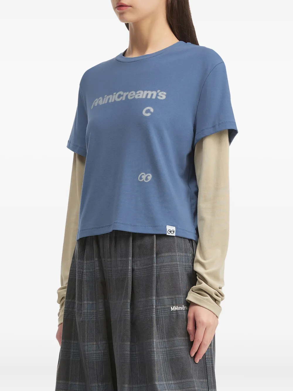 Mini Cream Layered Graphic-print Top In Blue