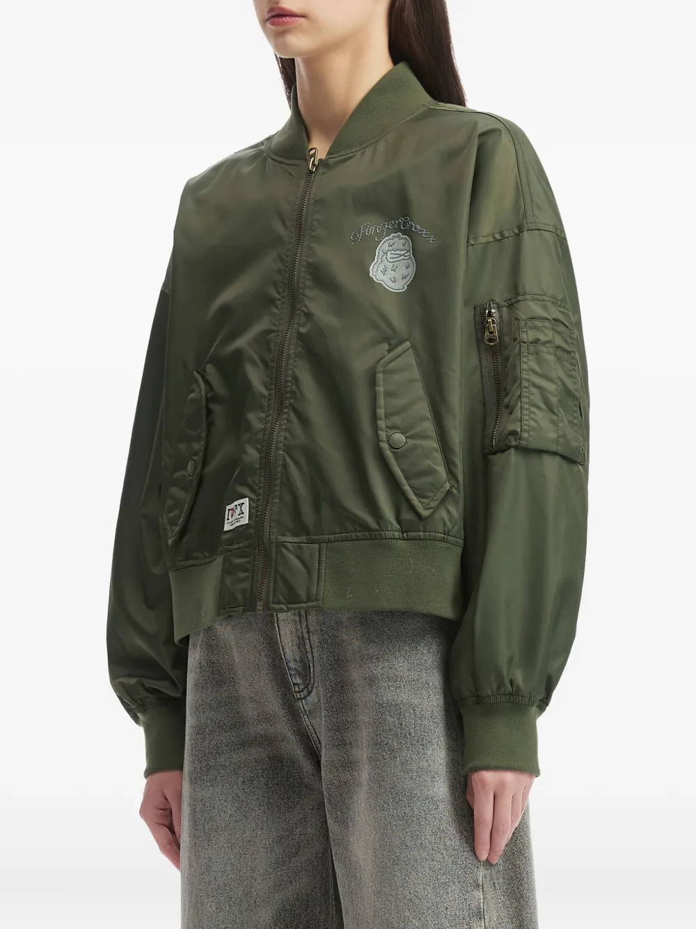 Fingercroxx Embroidered-patch Bomber Jacket In Burgundy