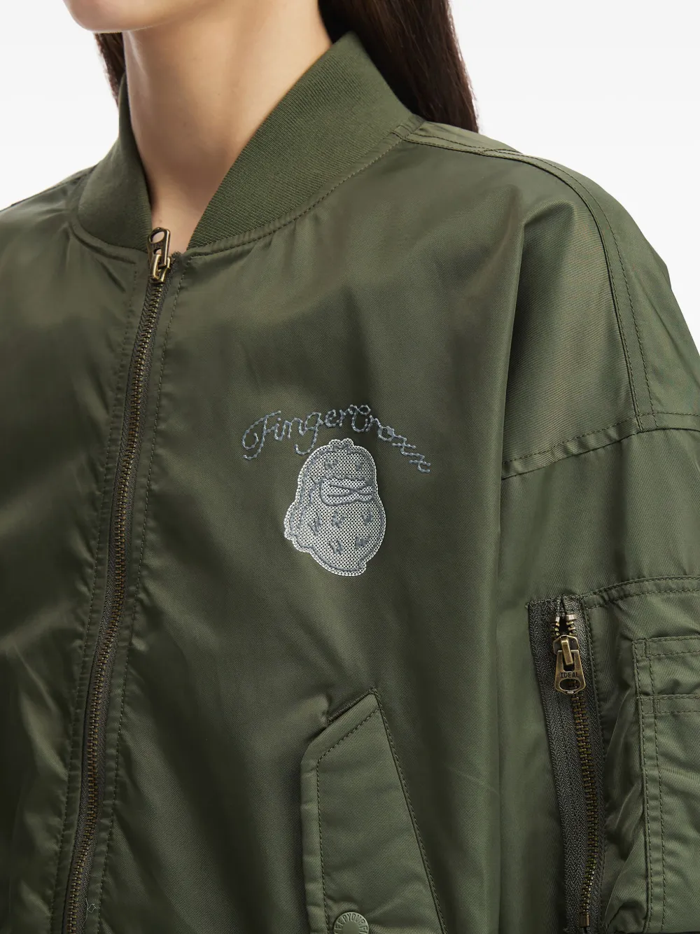 Fingercroxx Embroidered-patch Bomber Jacket In Burgundy