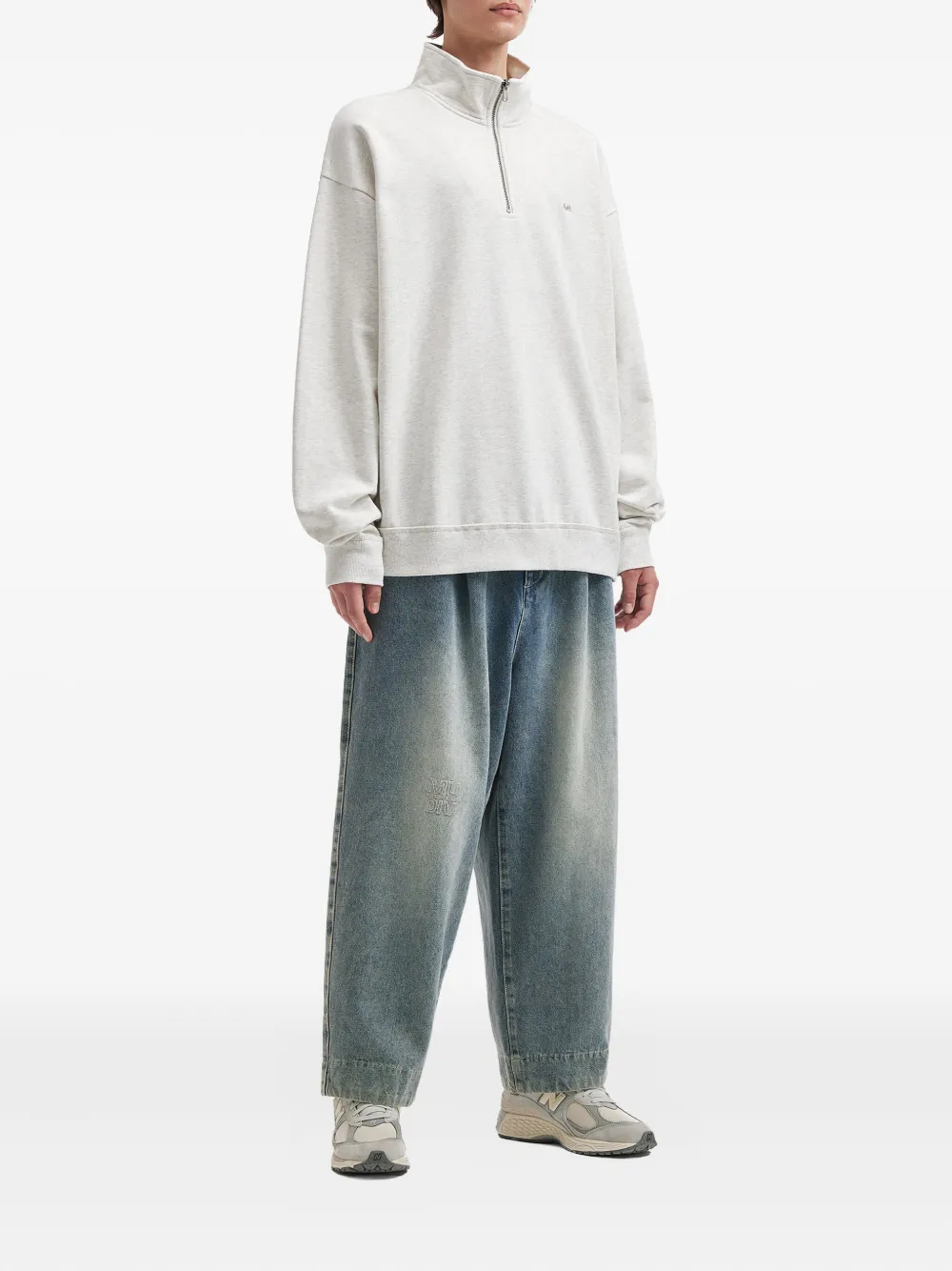 Aftermaths Katoenen sweater met halve rits - Grijs