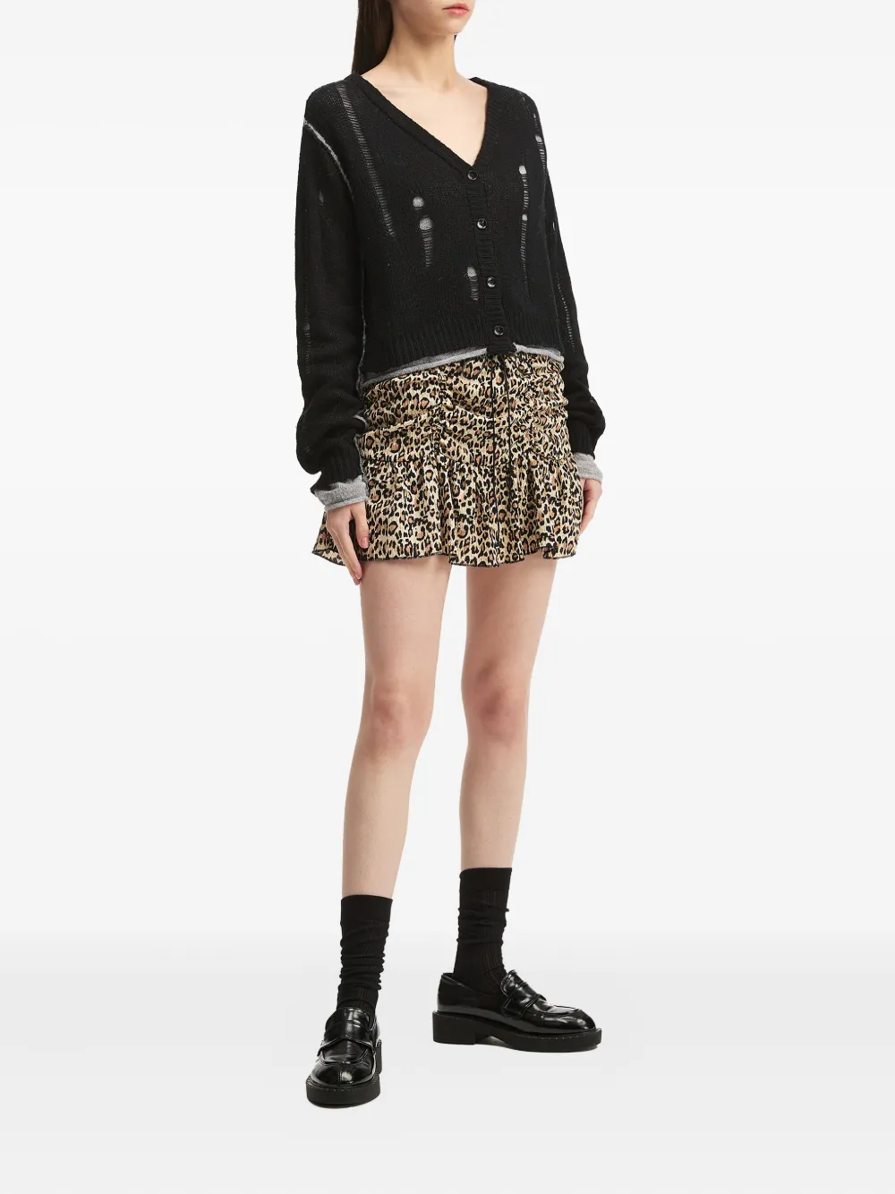 B+ab Distressed Button Cardigan In Black