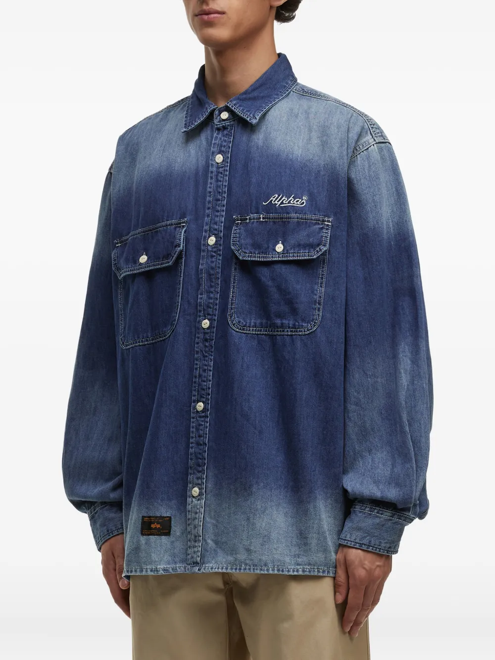 Alpha Industries Ombre-effect Denim Shirt In Blue