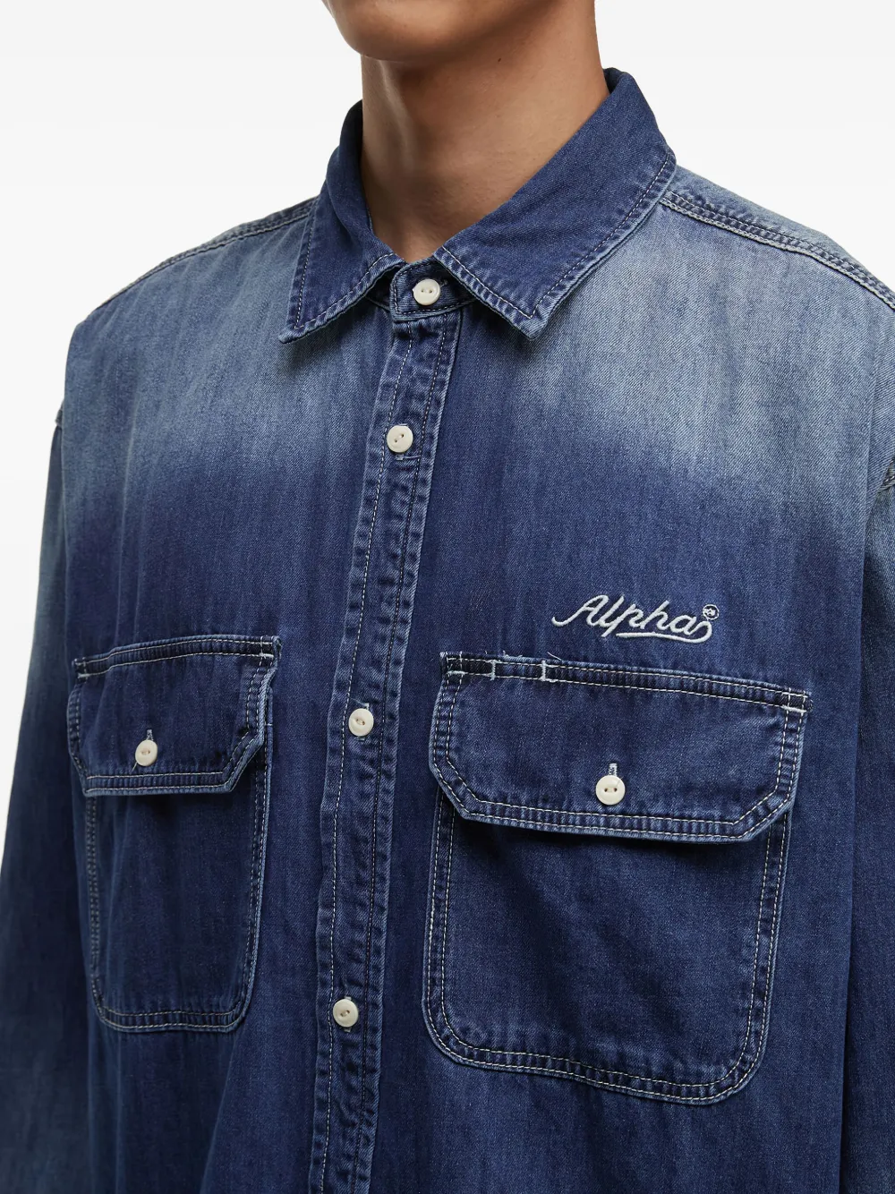 Alpha Industries Ombre-effect Denim Shirt In Blue