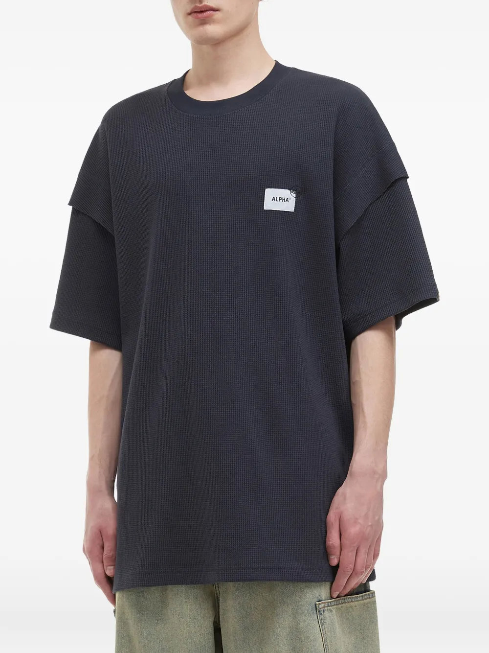 Alpha Industries Double-layered Waffle-knit T-shirt In Black
