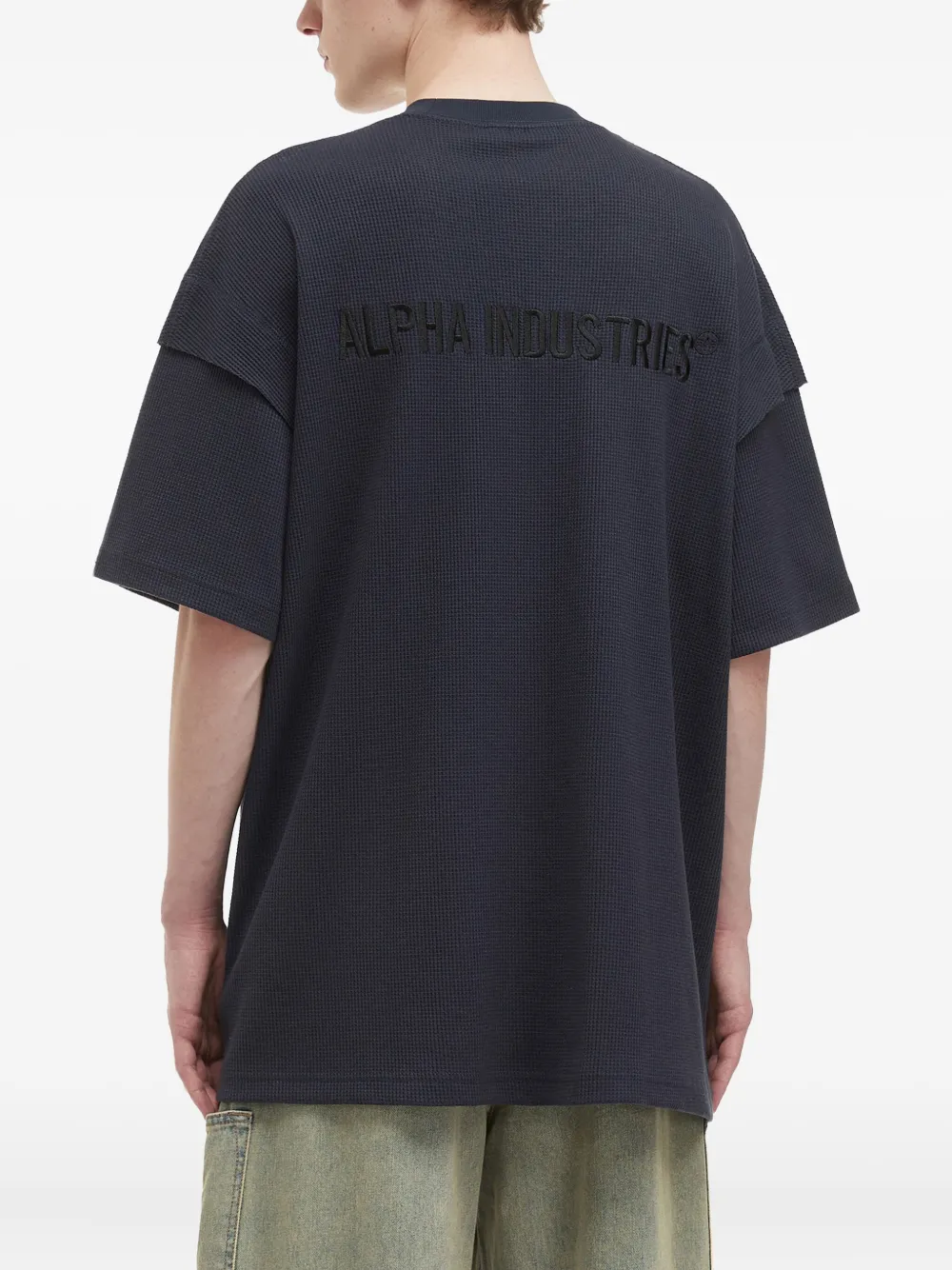 Alpha Industries Double-layered Waffle-knit T-shirt In Black