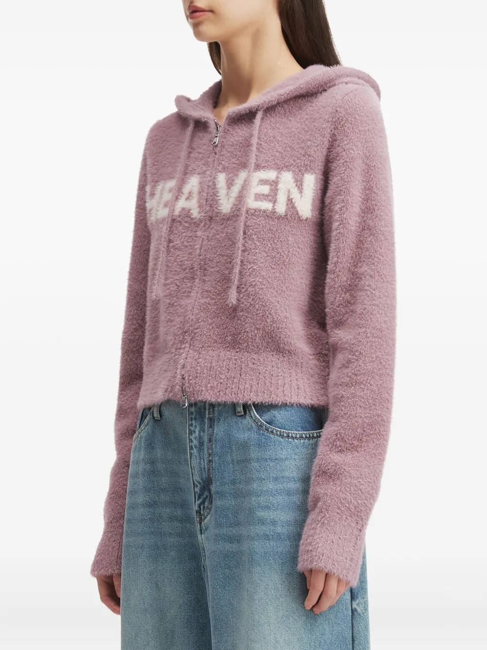 b+ab Pluizig vest met capuchon en rits Roze
