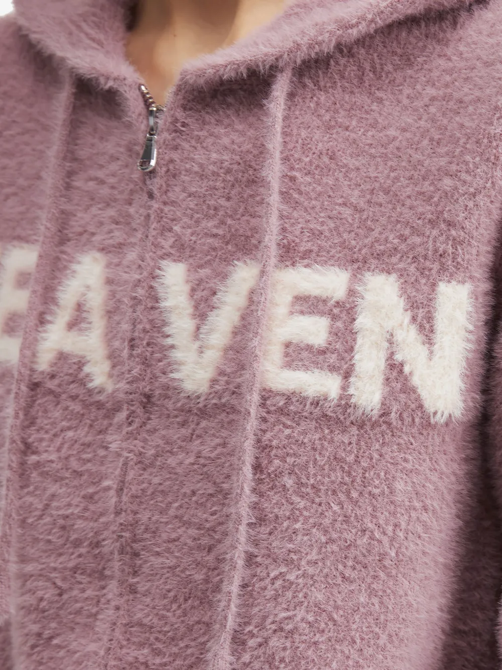 b+ab Pluizig vest met capuchon en rits Roze
