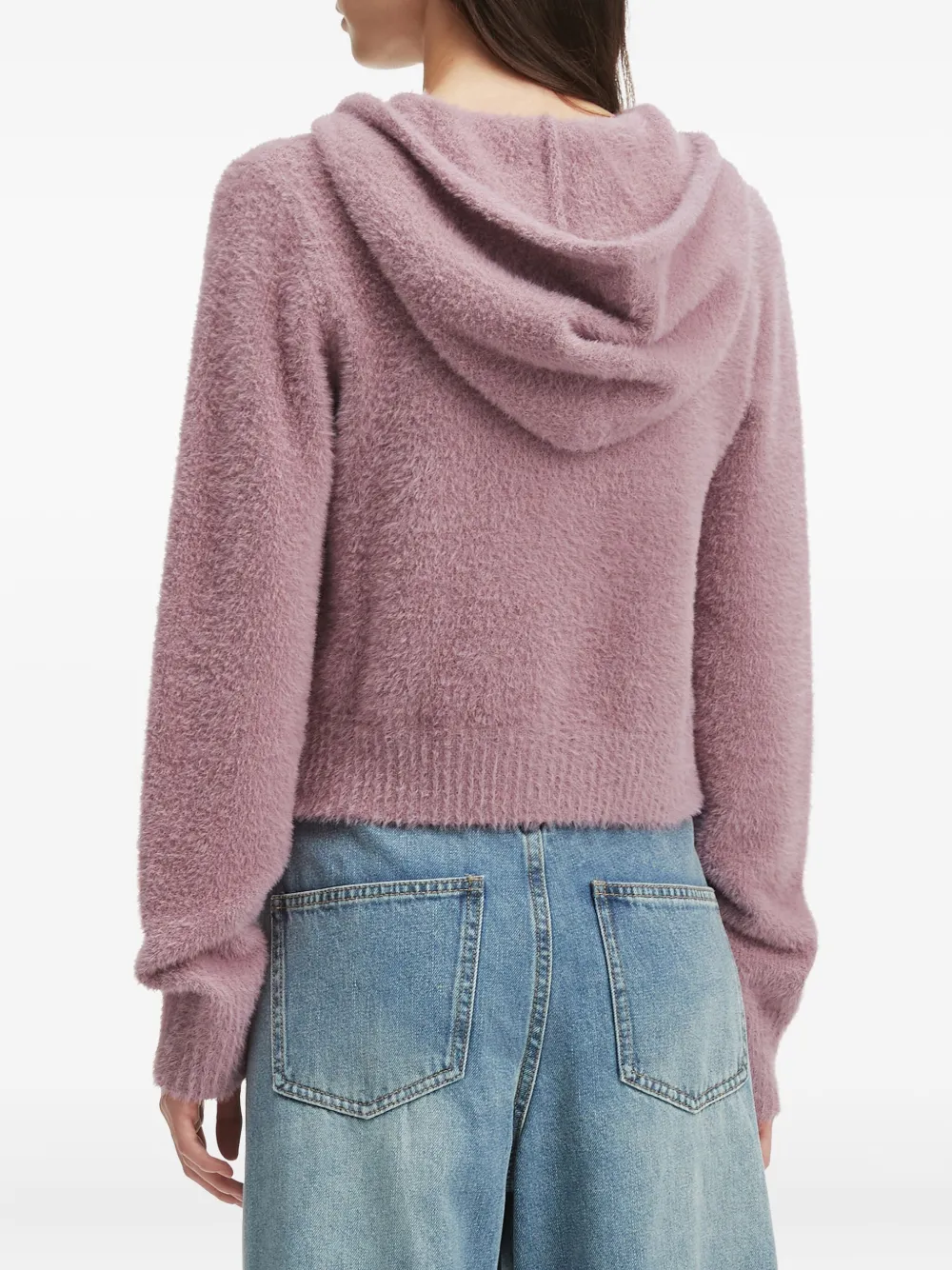 b+ab Pluizig vest met capuchon en rits Roze
