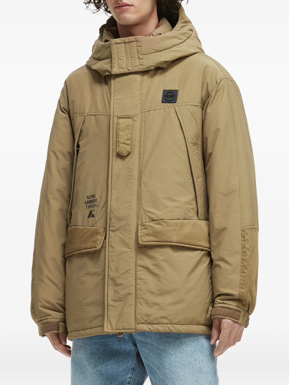 Alpha Industries Hooded Flap-pocket Jacket In Brown