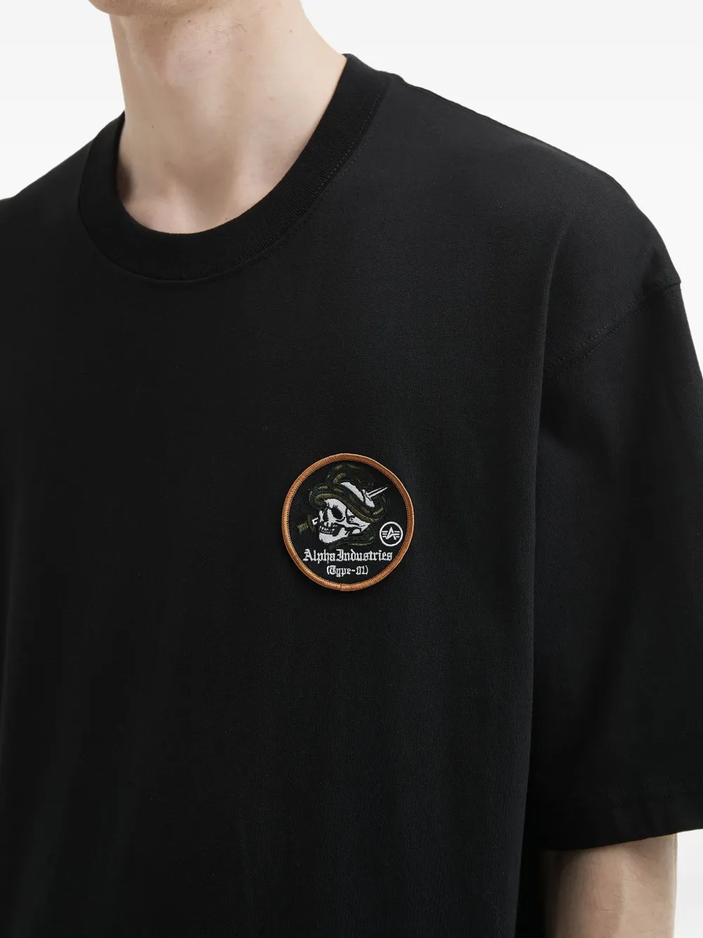 Alpha Industries Skull-patch Cotton T-shirt In Black