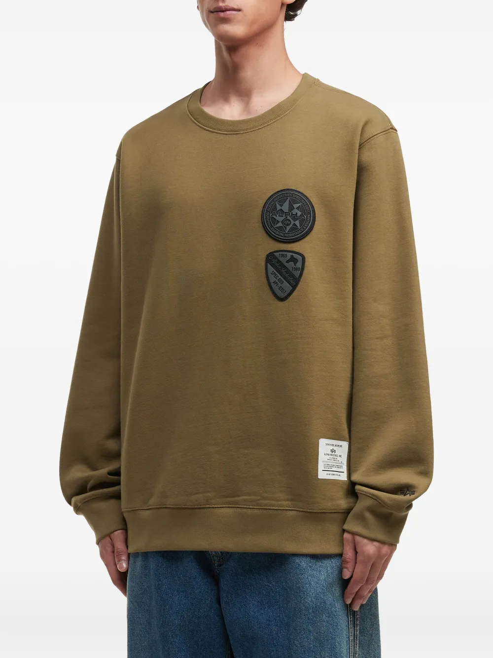 Alpha Industries Patch-pocket Crew-neck Sweatshirt In Green