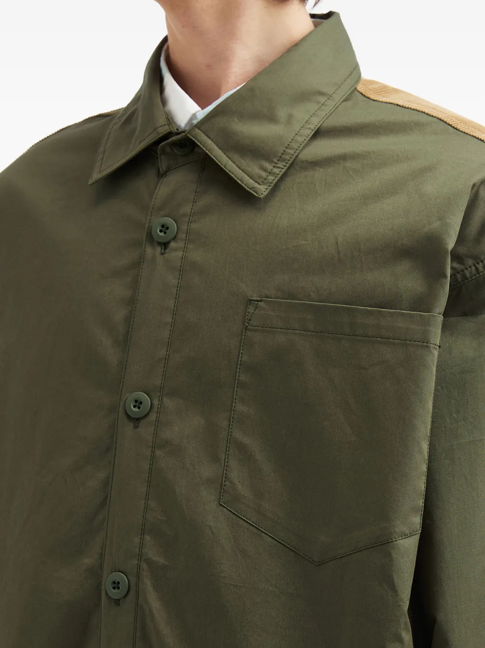 Aftermaths Quilted Corduroy Panel Shirt In Green