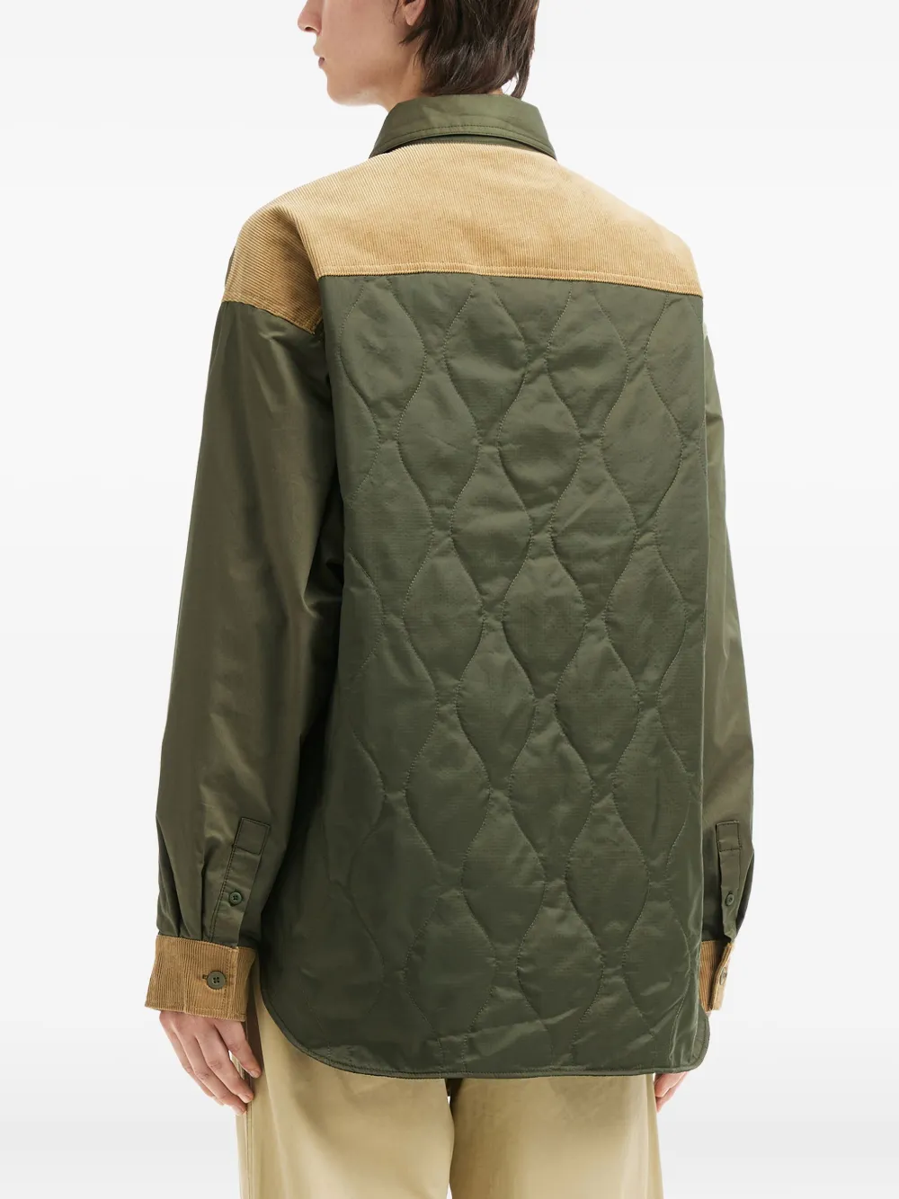 Aftermaths Quilted Corduroy Panel Shirt In Green