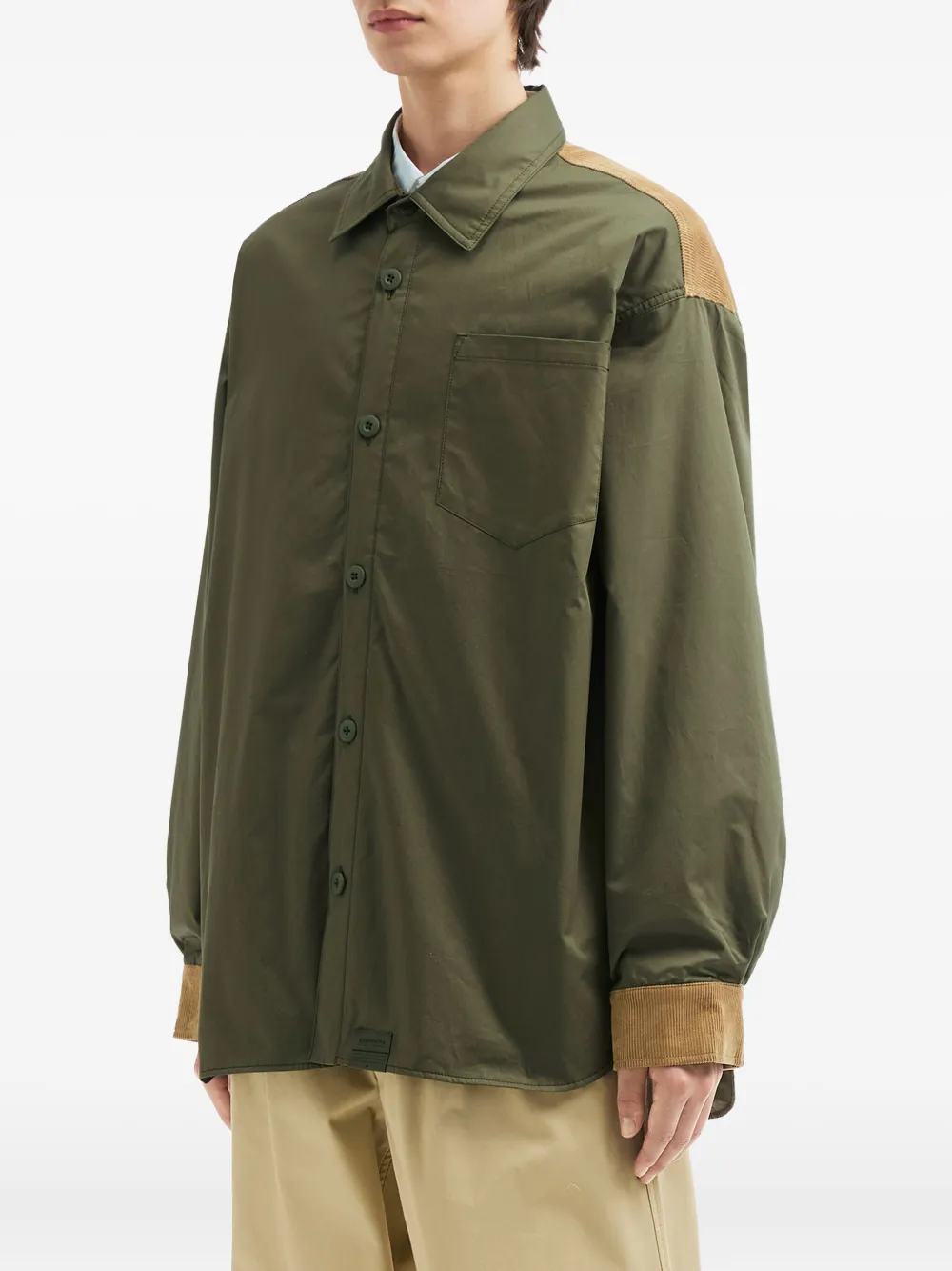 Aftermaths Quilted Corduroy Panel Shirt In Green