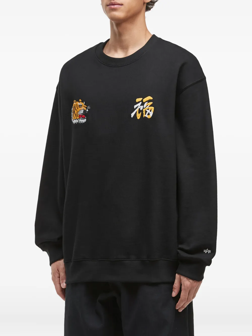 Alpha Industries Tiger-embroidered Crew-neck Sweatshirt In Black