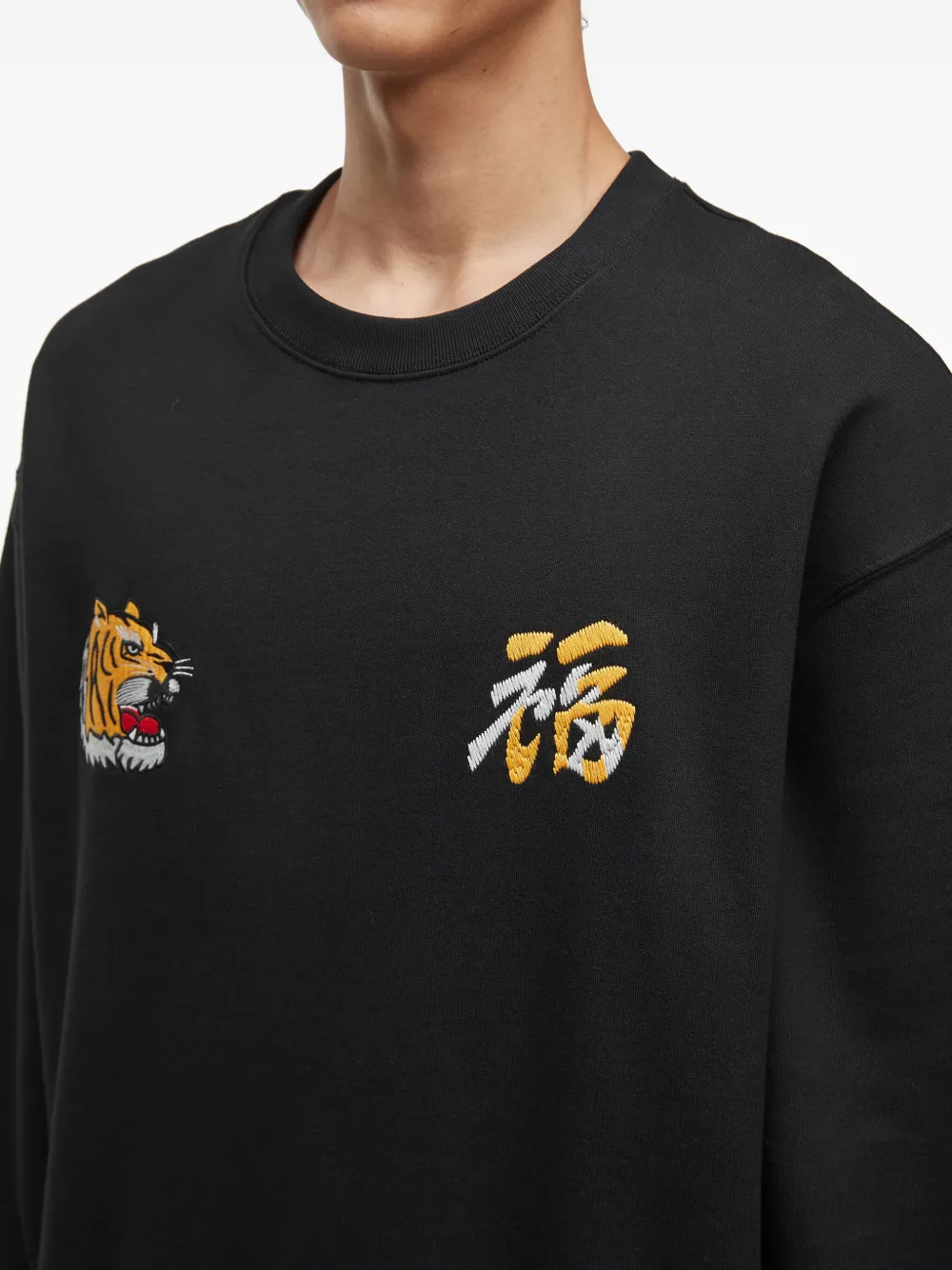 Alpha Industries Tiger-embroidered Crew-neck Sweatshirt In Black
