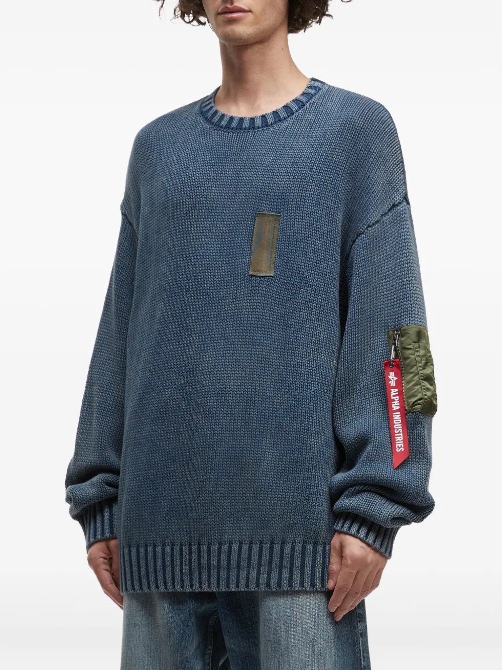 Alpha Industries Pocket-patch Crew-neck Sweater In Blue
