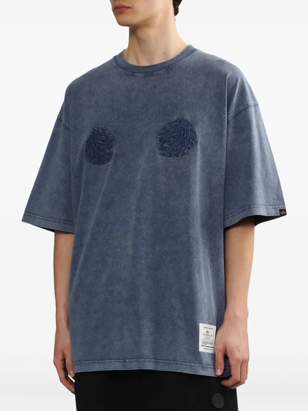 Alpha Industries Embroidered-detail Crew-neck T-shirt In Blue